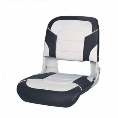 Сиденье пластмассовое складное с подложкой All Weather High Back Seat, бело-чёрное | RiverMart.ru
