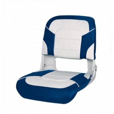 Сиденье пластмассовое складное с подложкой All Weather High Back Seat, бело-синее | RiverMart.ru
